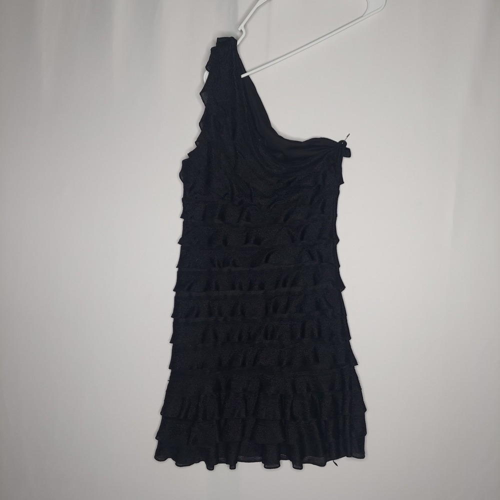 Studio-M One-Shoulder Tiered‎ Ruffle Mini Dress Large Black 00s Glam Going-Out